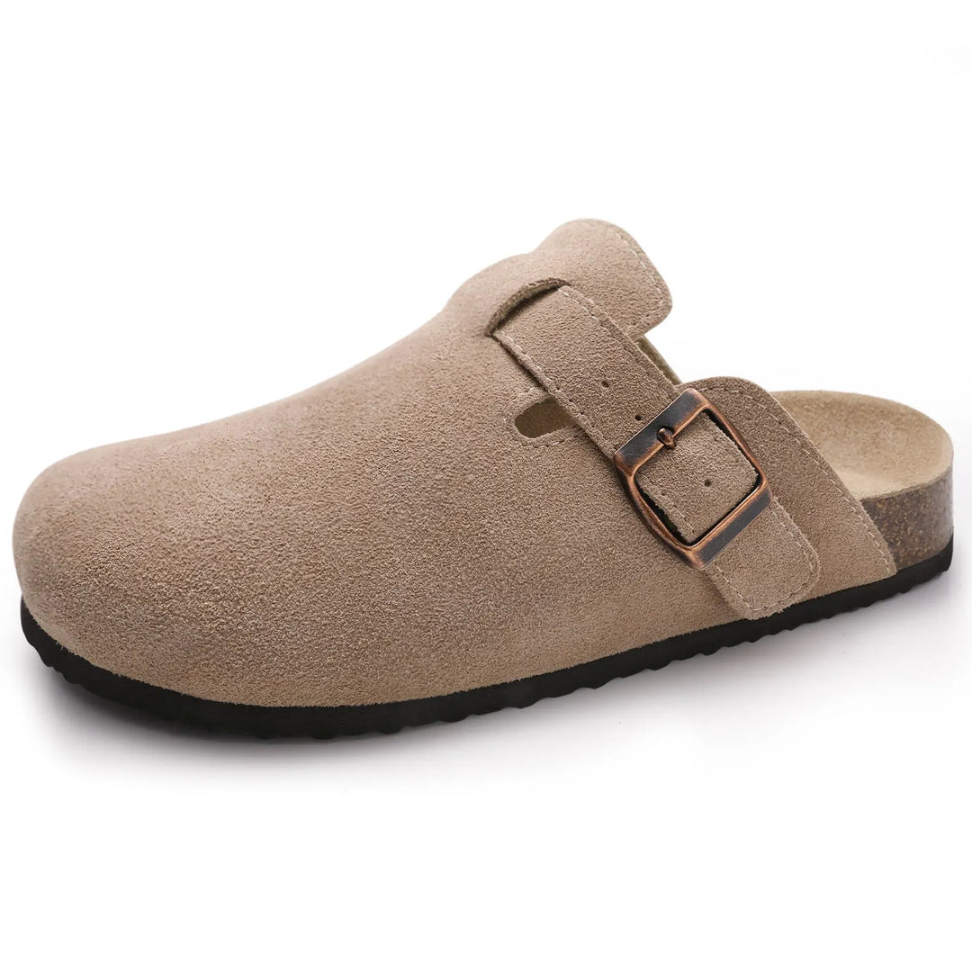 Closed Toe Mules with Adjustable Buckle Strap and Textured Outsole