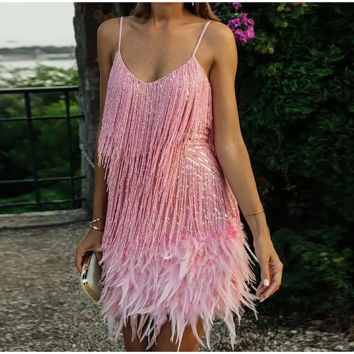 Kalina - Sequin Feather Mini Dress