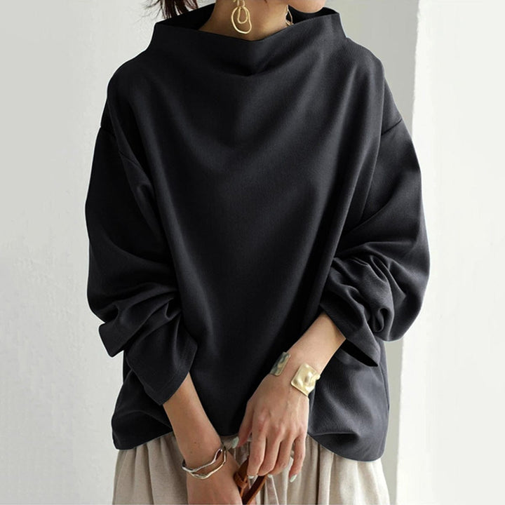 Boat Neckline Oversized Top with Dropped Shoulders and Long Sleeves