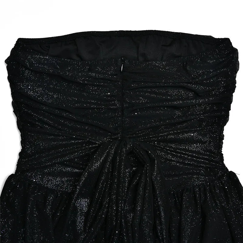 Strapless Mini Dress with Shirred Bodice and Back Bow Detail