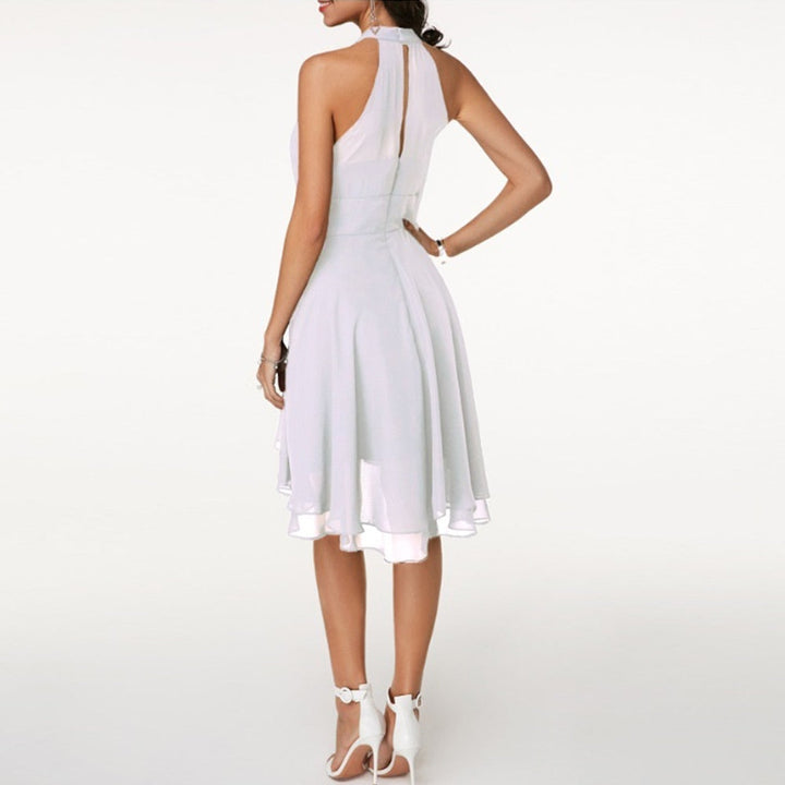 Chiffon Mini Dress with Halter Neckline and High-Low Hem