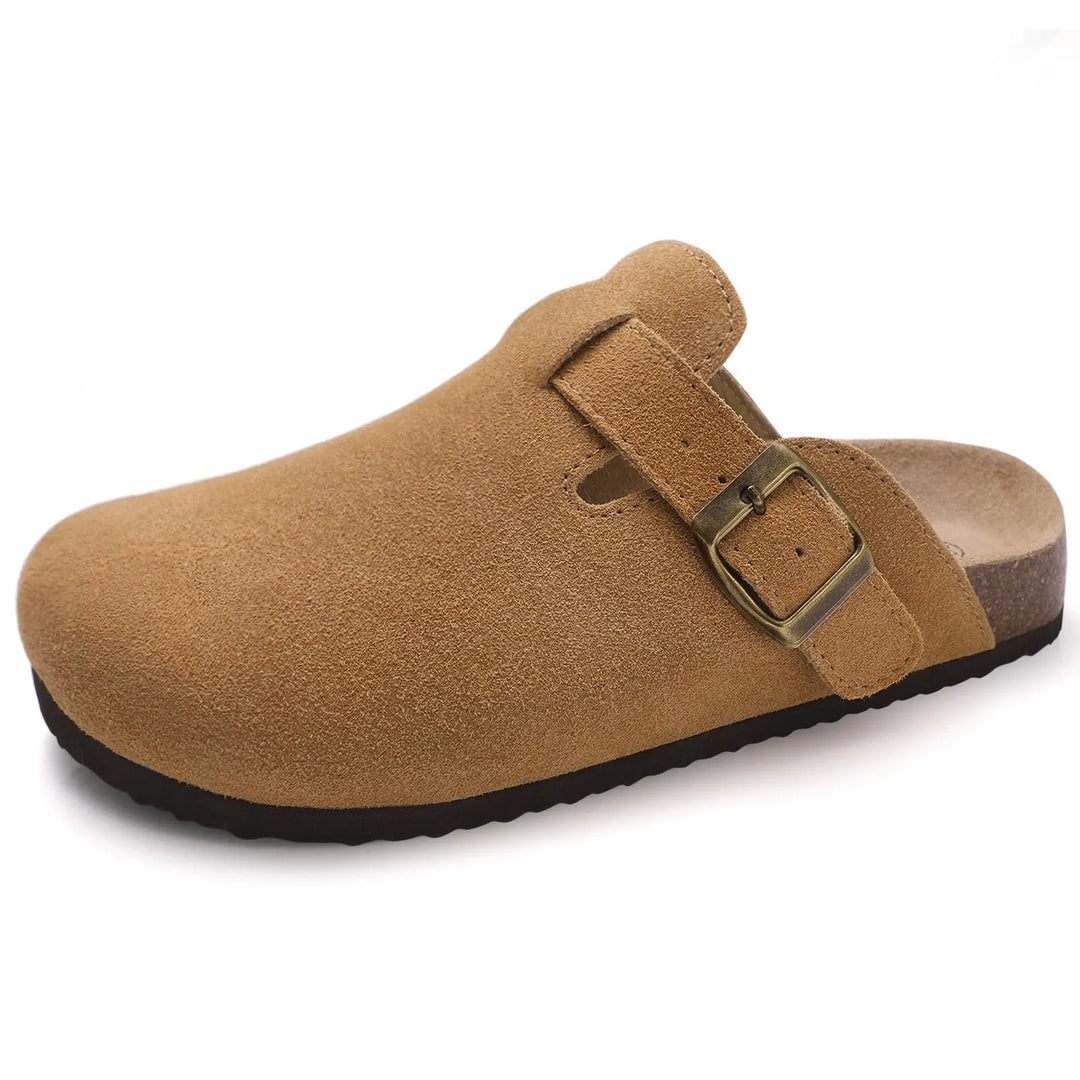 Closed Toe Mules with Adjustable Buckle Strap and Textured Outsole
