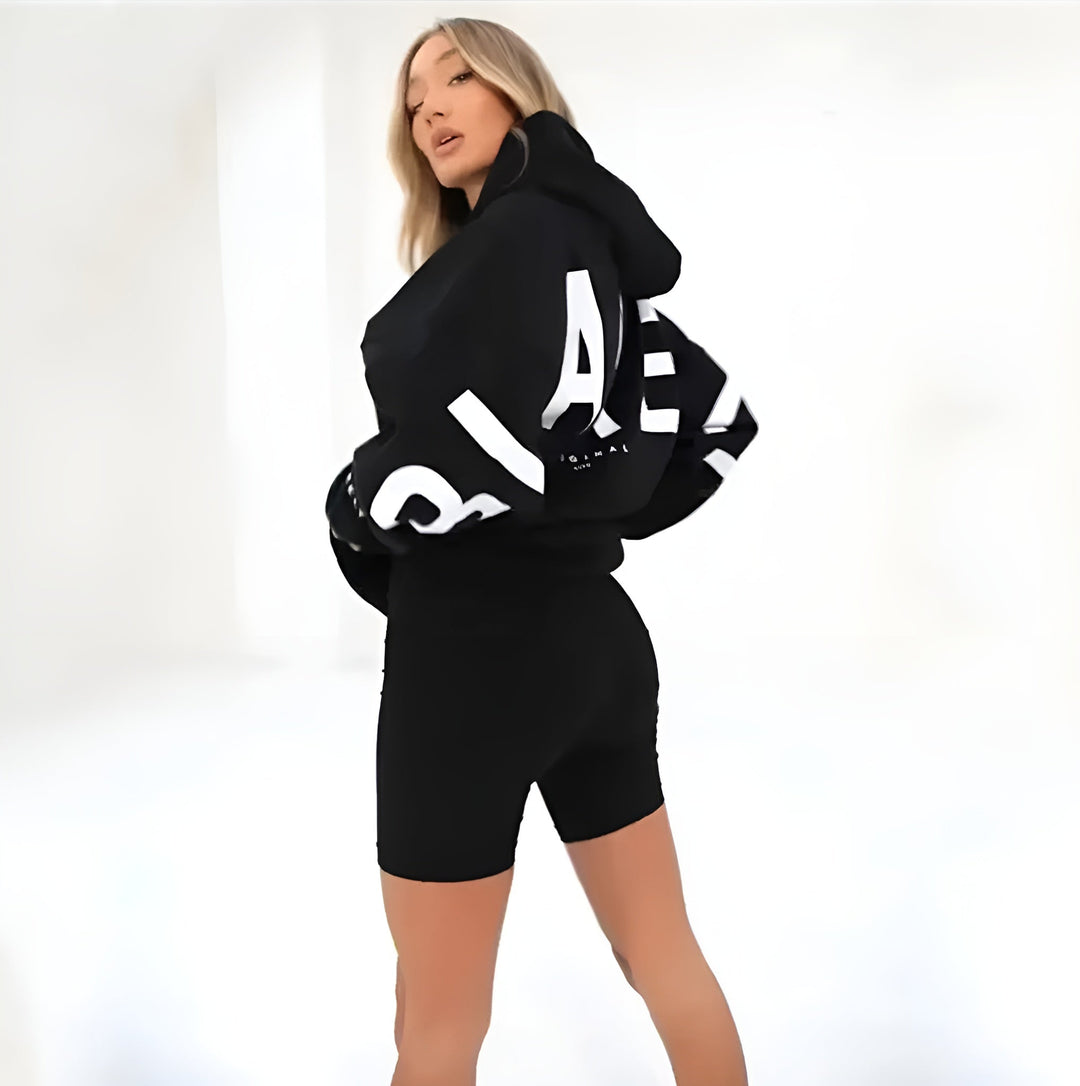 Oversized Hooded Sweatshirt with Graphic Print and Ribbed Trimmings