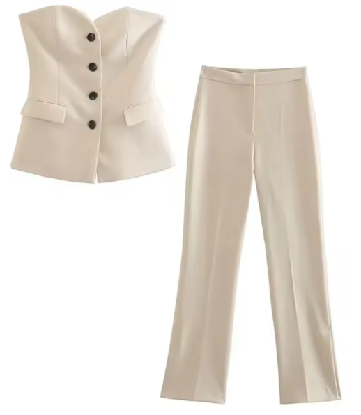 Strapless Blazer and Flared Trouser Set