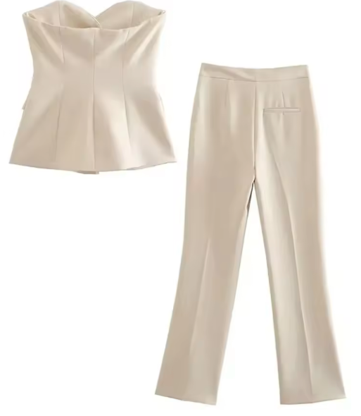 Strapless Blazer and Flared Trouser Set