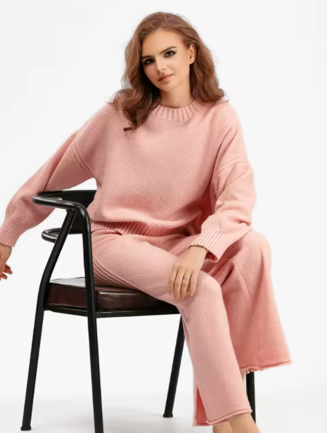 Two-Piece Knit Pullover and Drawstring Trousers Set