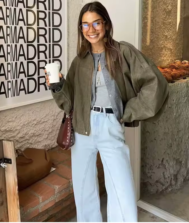 Oversized Jacket with Gathered Hem and Epaulettes