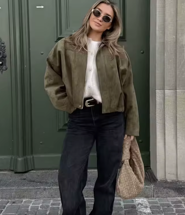 Oversized Jacket with Gathered Hem and Epaulettes