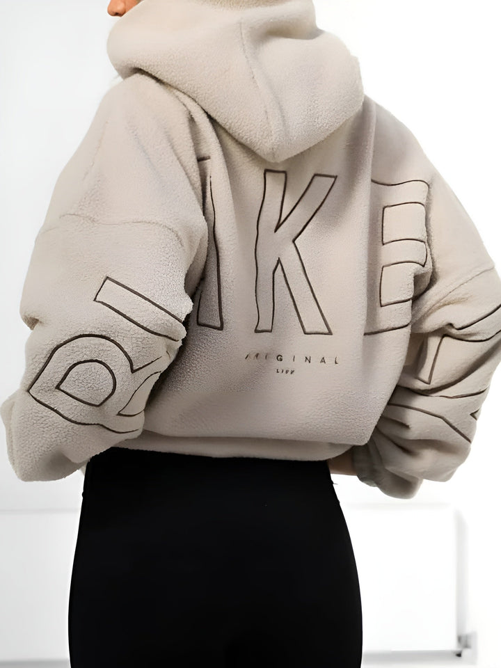 Fleece Oversized Hoodie with Graphic Lettering and Kangaroo Pocket
