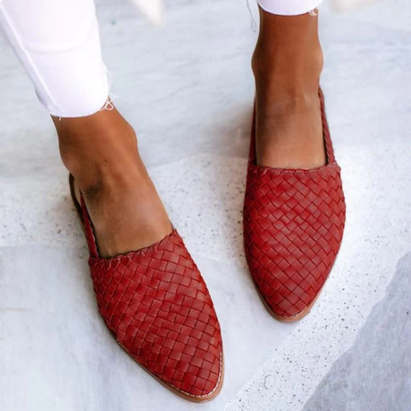 Woven Flat Shoes with Pointed Toe and Slingback Strap