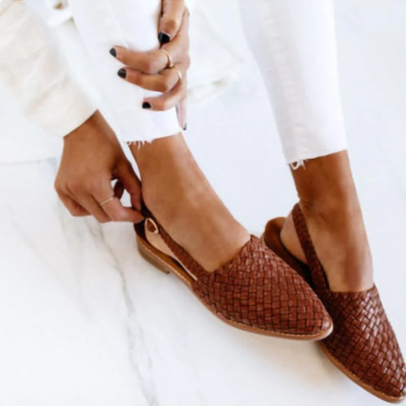 Woven Flat Shoes with Pointed Toe and Slingback Strap