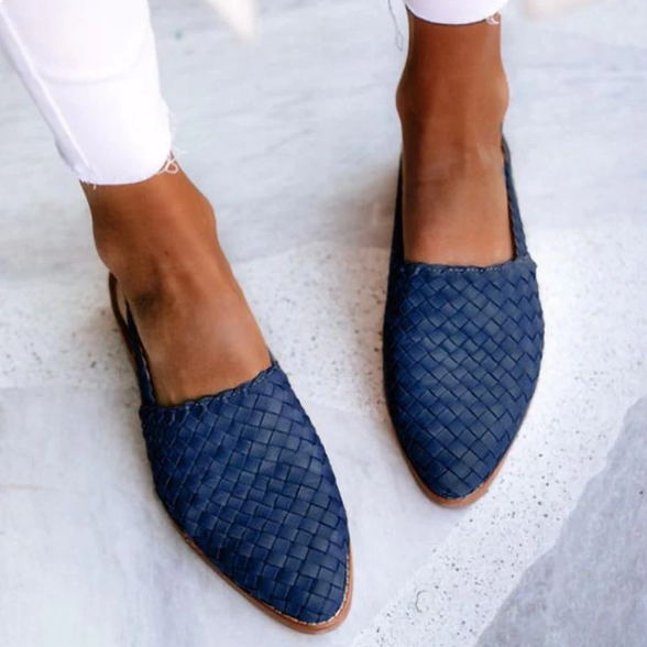 Woven Flat Shoes with Pointed Toe and Slingback Strap