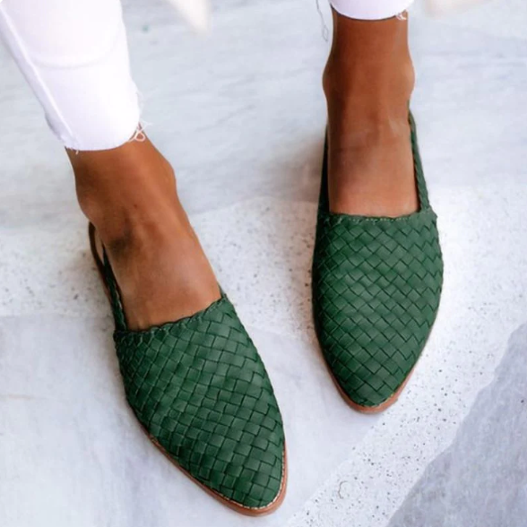 Woven Flat Shoes with Pointed Toe and Slingback Strap