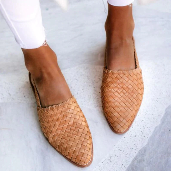 Woven Flat Shoes with Pointed Toe and Slingback Strap