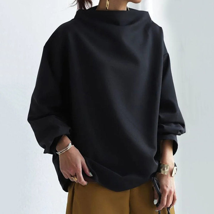 Boat Neckline Oversized Top with Dropped Shoulders and Long Sleeves