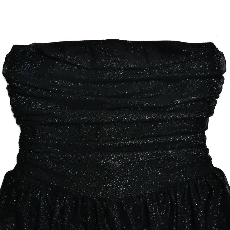 Strapless Mini Dress with Shirred Bodice and Back Bow Detail