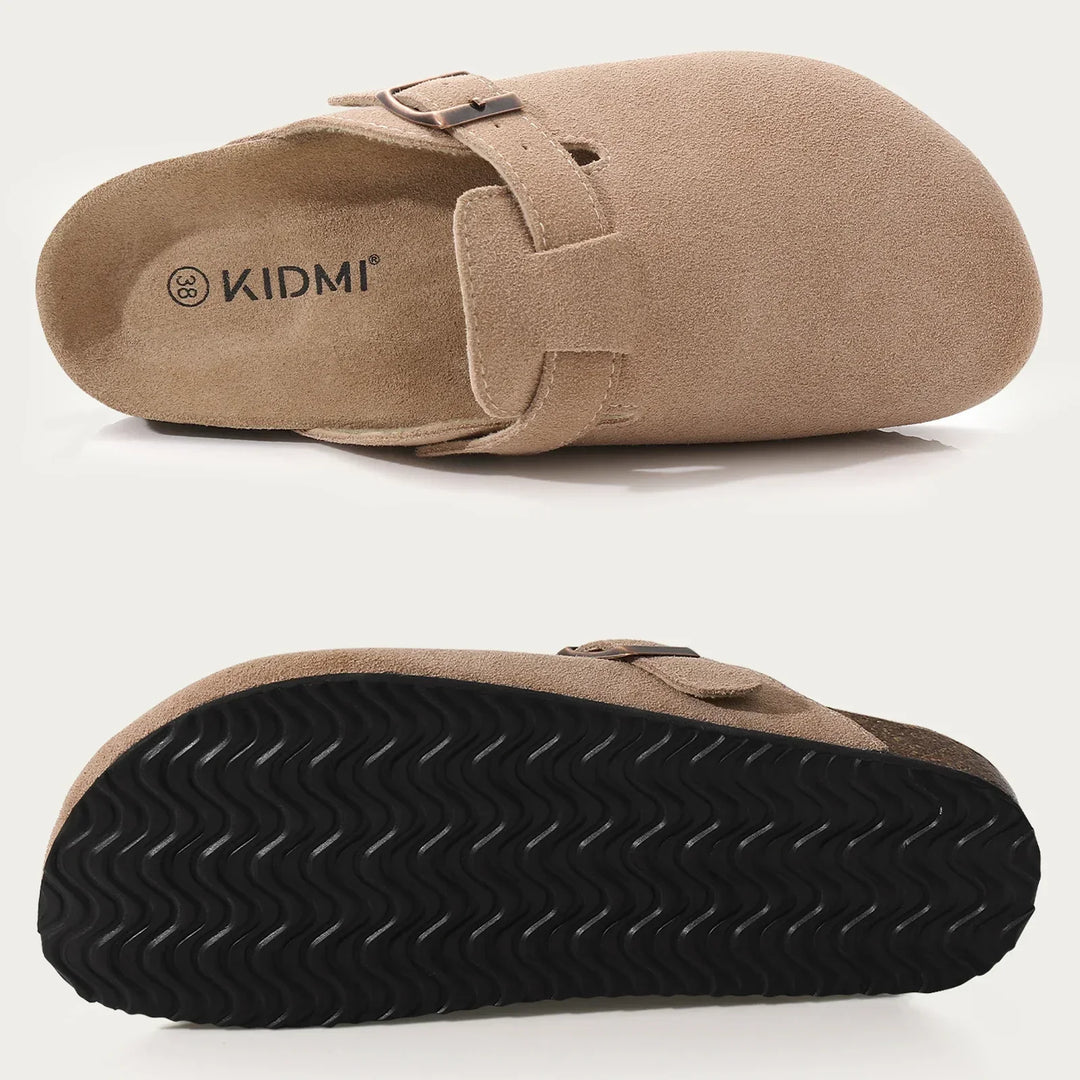 Closed Toe Mules with Adjustable Buckle Strap and Textured Outsole