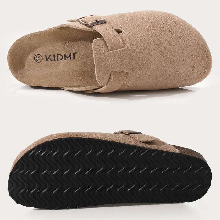 Closed Toe Mules with Adjustable Buckle Strap and Textured Outsole