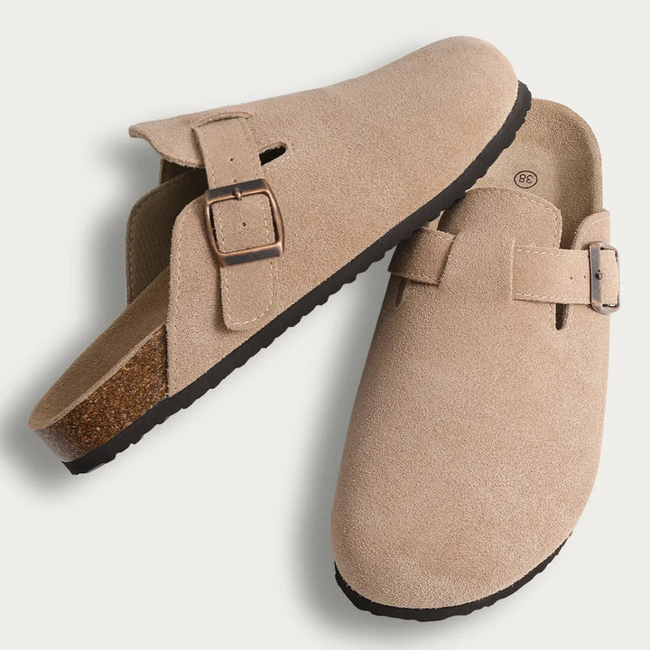Closed Toe Mules with Adjustable Buckle Strap and Textured Outsole