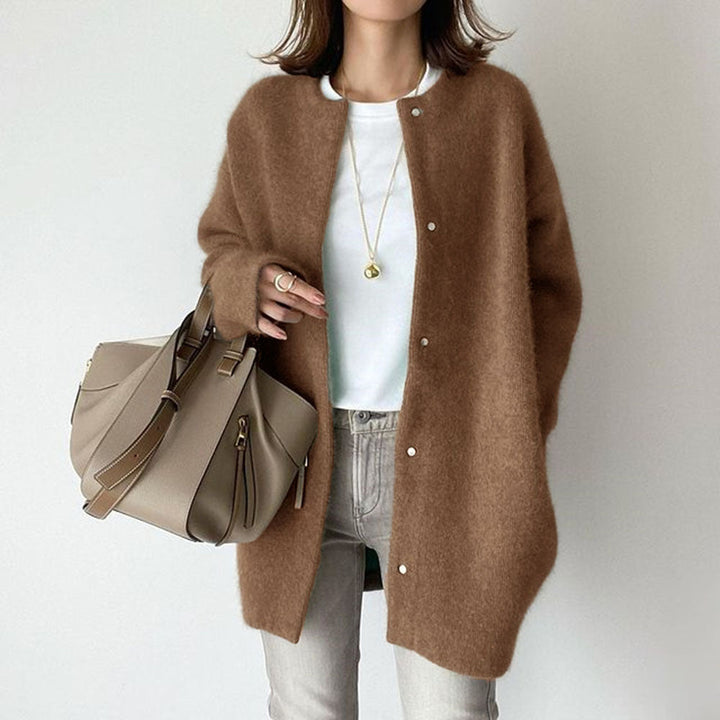 Wool-Blend Collarless Cardigan