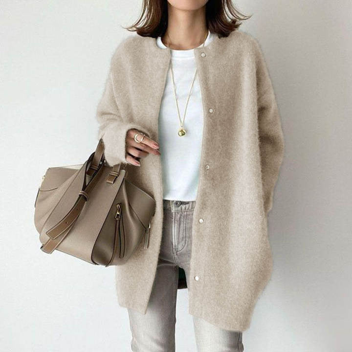 Wool-Blend Collarless Cardigan