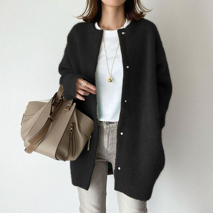 Wool-Blend Collarless Cardigan