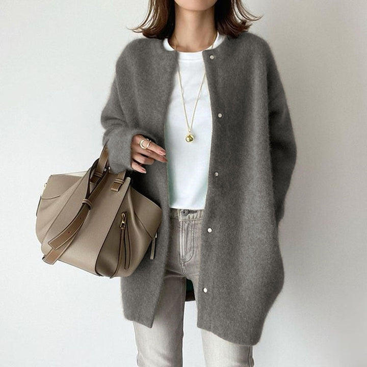 Wool-Blend Collarless Cardigan