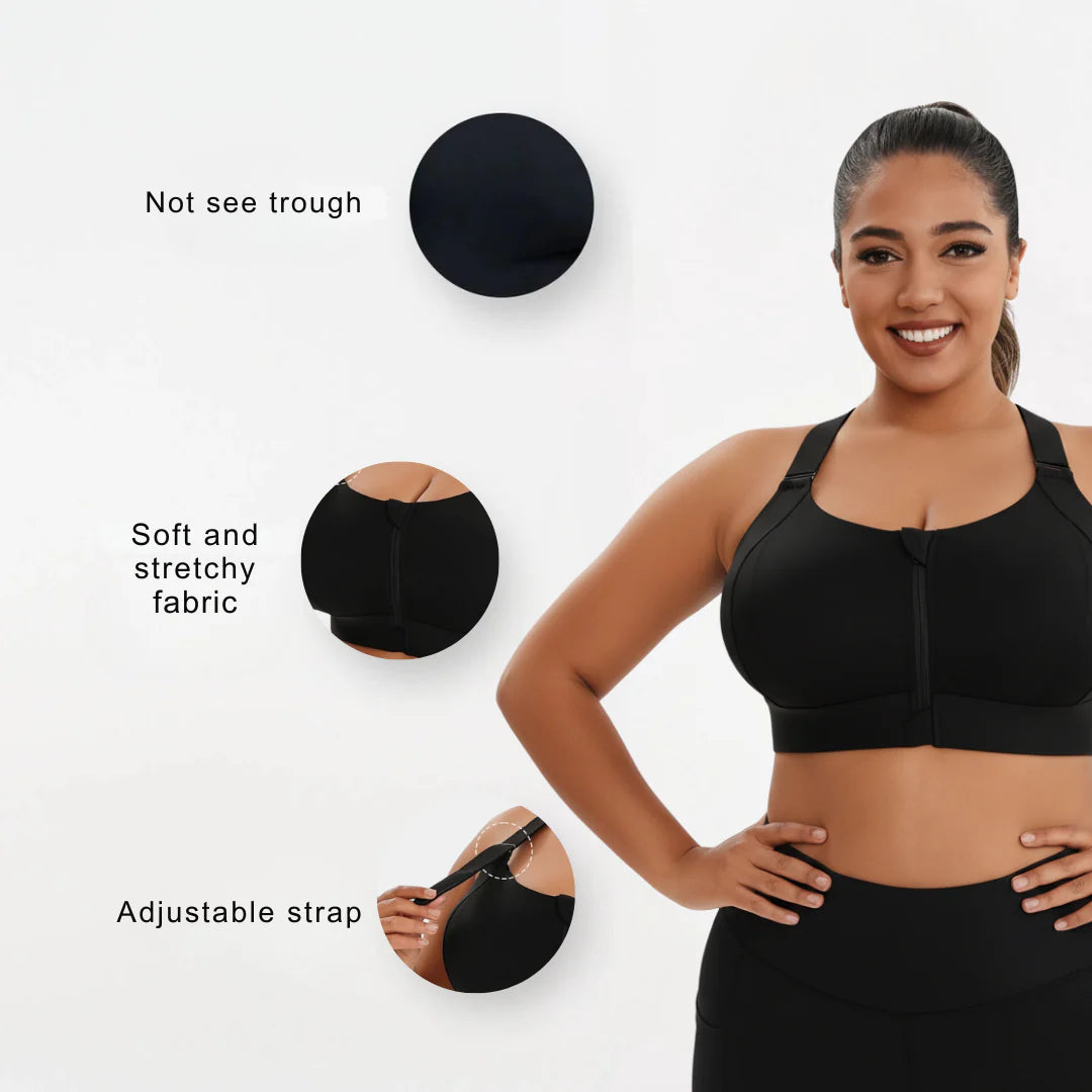 Plus Size Sports Bra with Front Zipper for Women