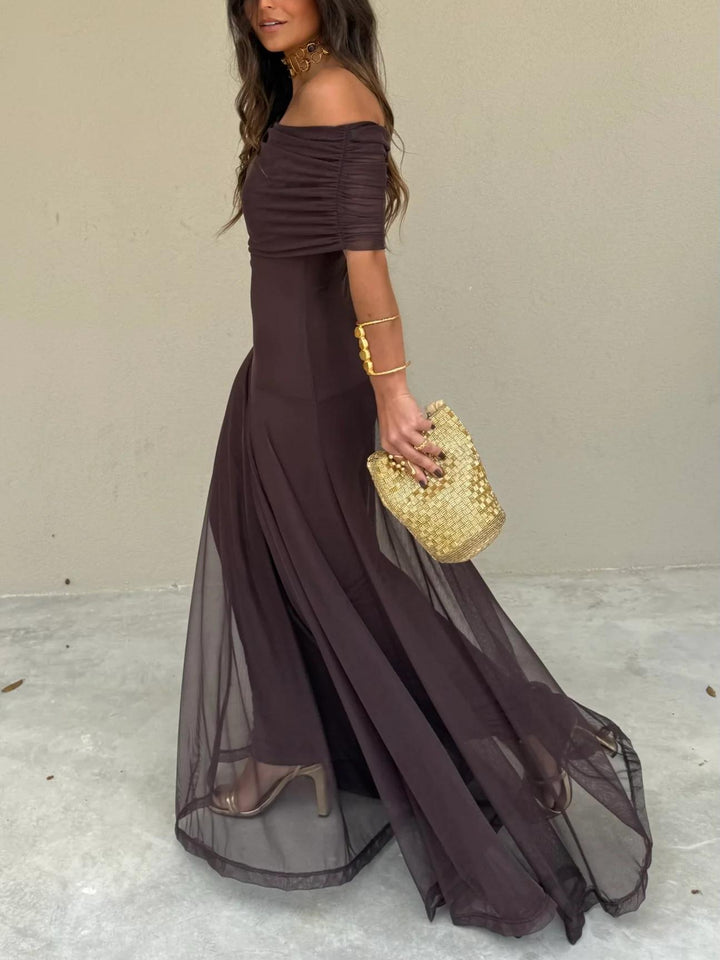 Off-the-Shoulder Sheer Mesh Maxi Dress