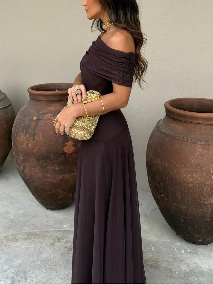 Off-the-Shoulder Sheer Mesh Maxi Dress