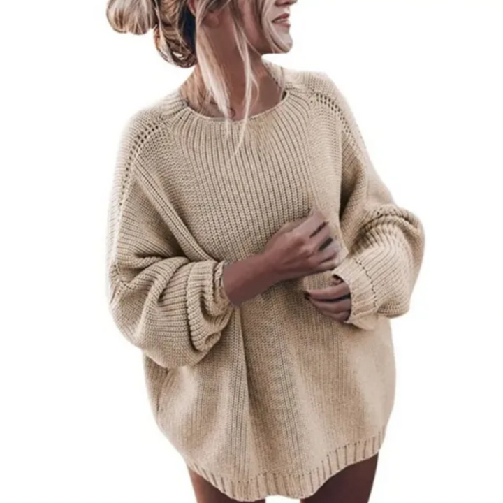 Oversized Crew-Neck Jumper with Raglan Sleeves and Ribbed Trimmings