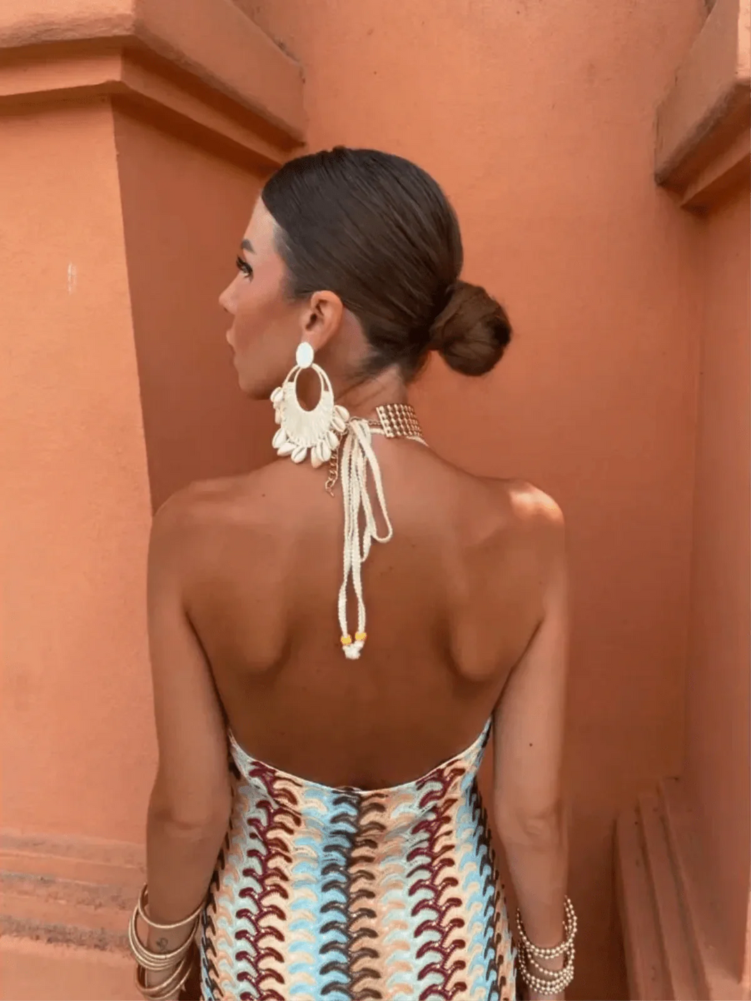 Halter Maxi Dress with Plunging V-Neckline and Back Tie Closure