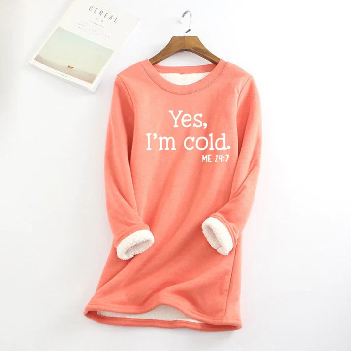 Fleece Lined Sweatshirt with Crew Neckline and Graphic Text Print