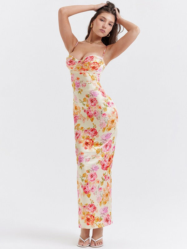 Floral Print Maxi Dress with Spaghetti Straps