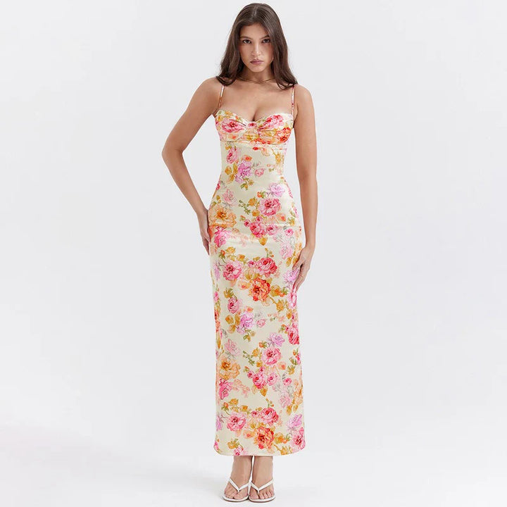 Floral Print Maxi Dress with Spaghetti Straps