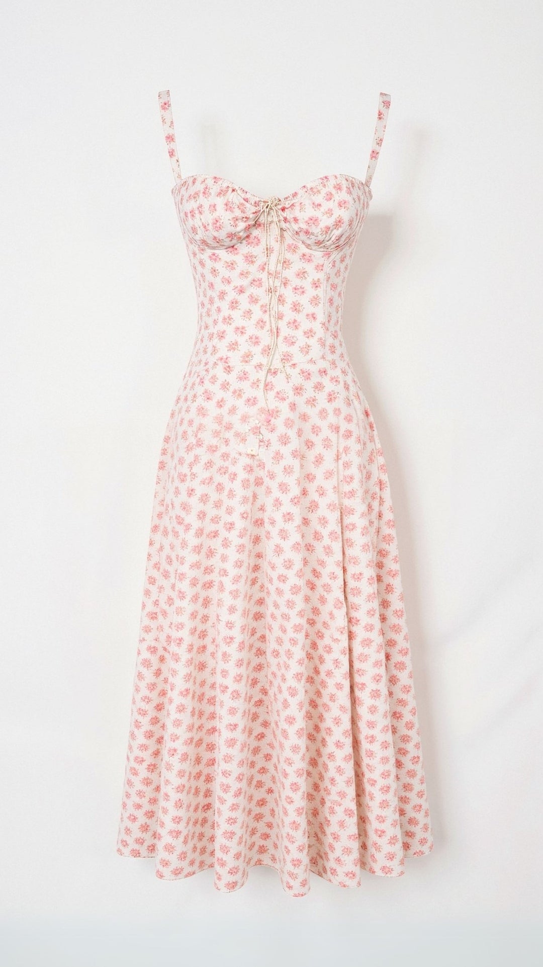 Corset Midi Dress with Square Neckline and Lace-Up Back Closure
