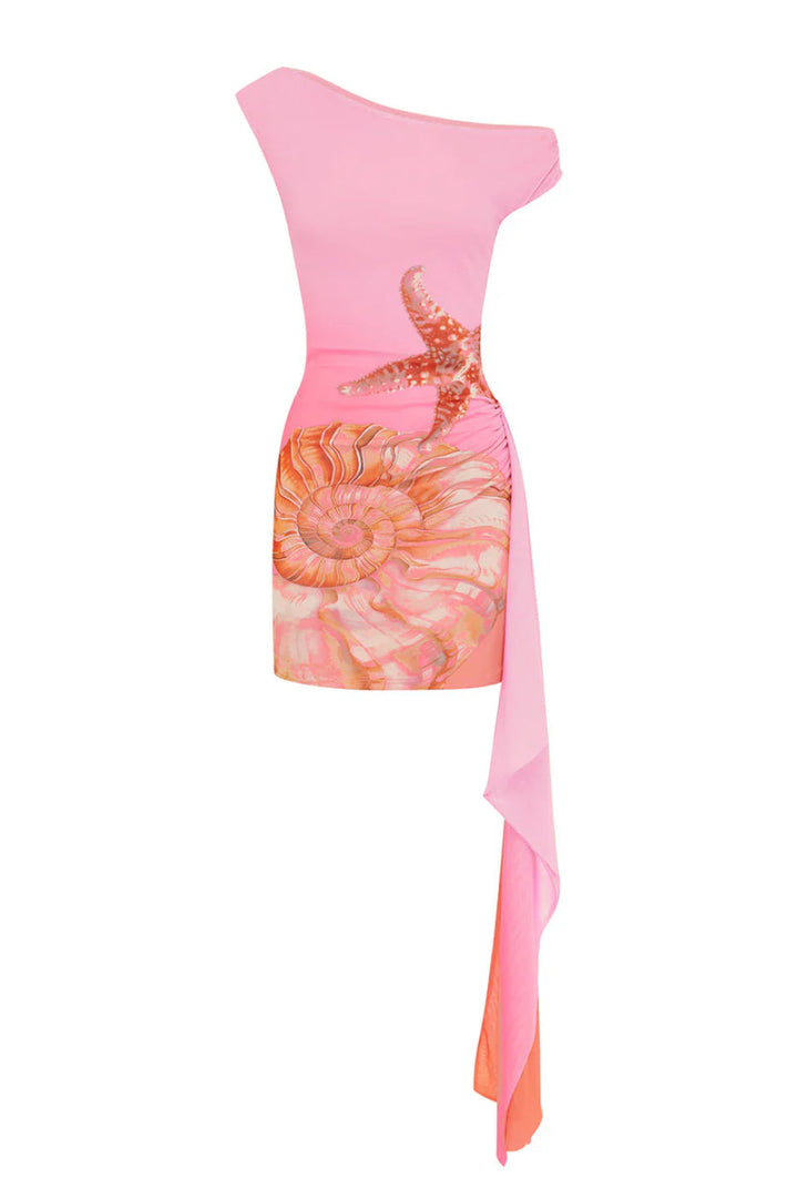 Mini Dress with One-Shoulder Neckline and Side Cutout