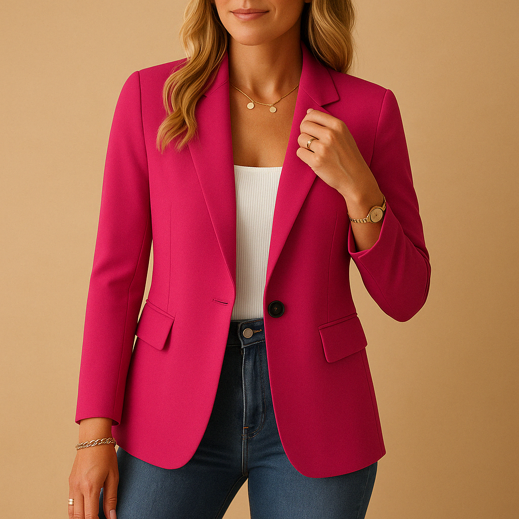 Single-Breasted Blazer with Notched Lapels and Welt Pockets