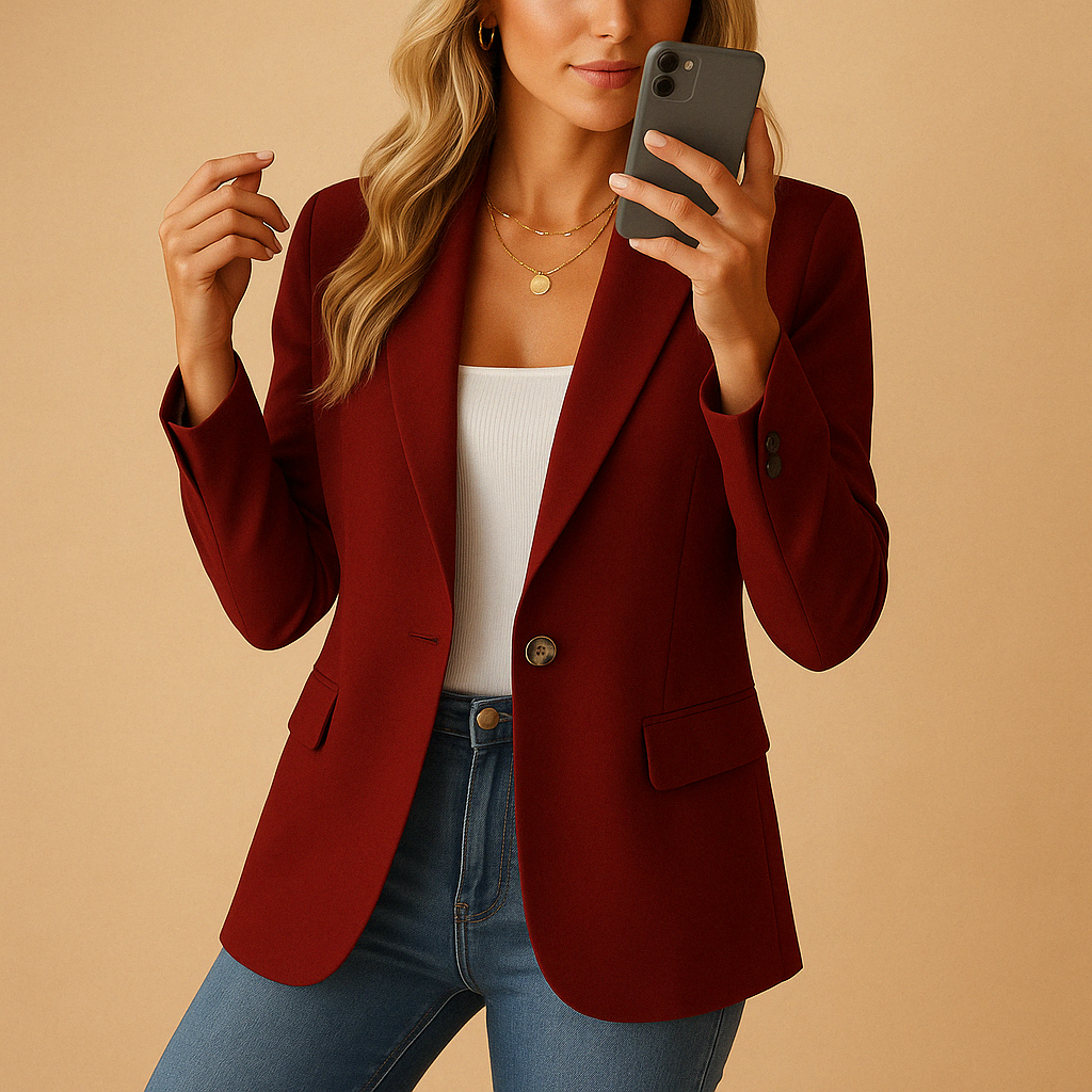 Single-Breasted Blazer with Notched Lapels and Welt Pockets