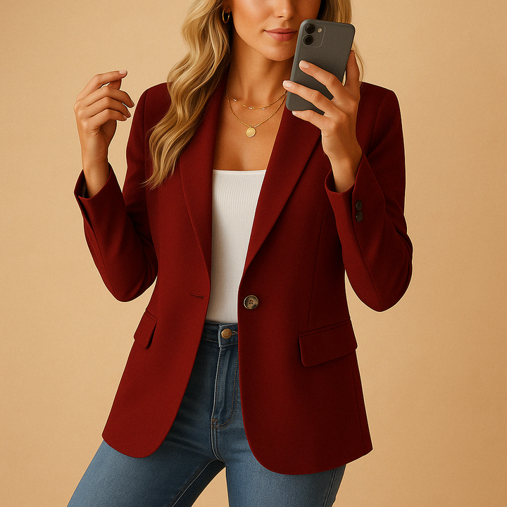 Single-Breasted Blazer with Notched Lapels and Welt Pockets
