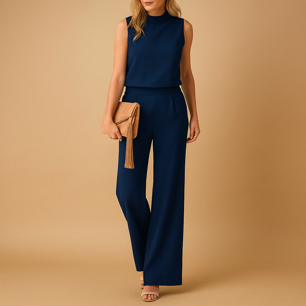 Sleeveless Jumpsuit with Mock Neck and Wide Legs