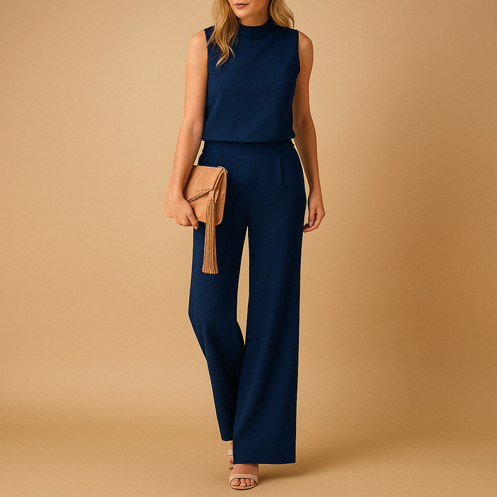 Sleeveless Jumpsuit with Mock Neck and Wide Legs