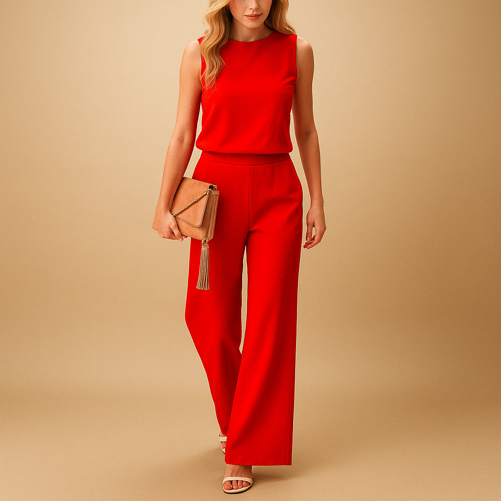 Sleeveless Jumpsuit with Mock Neck and Wide Legs