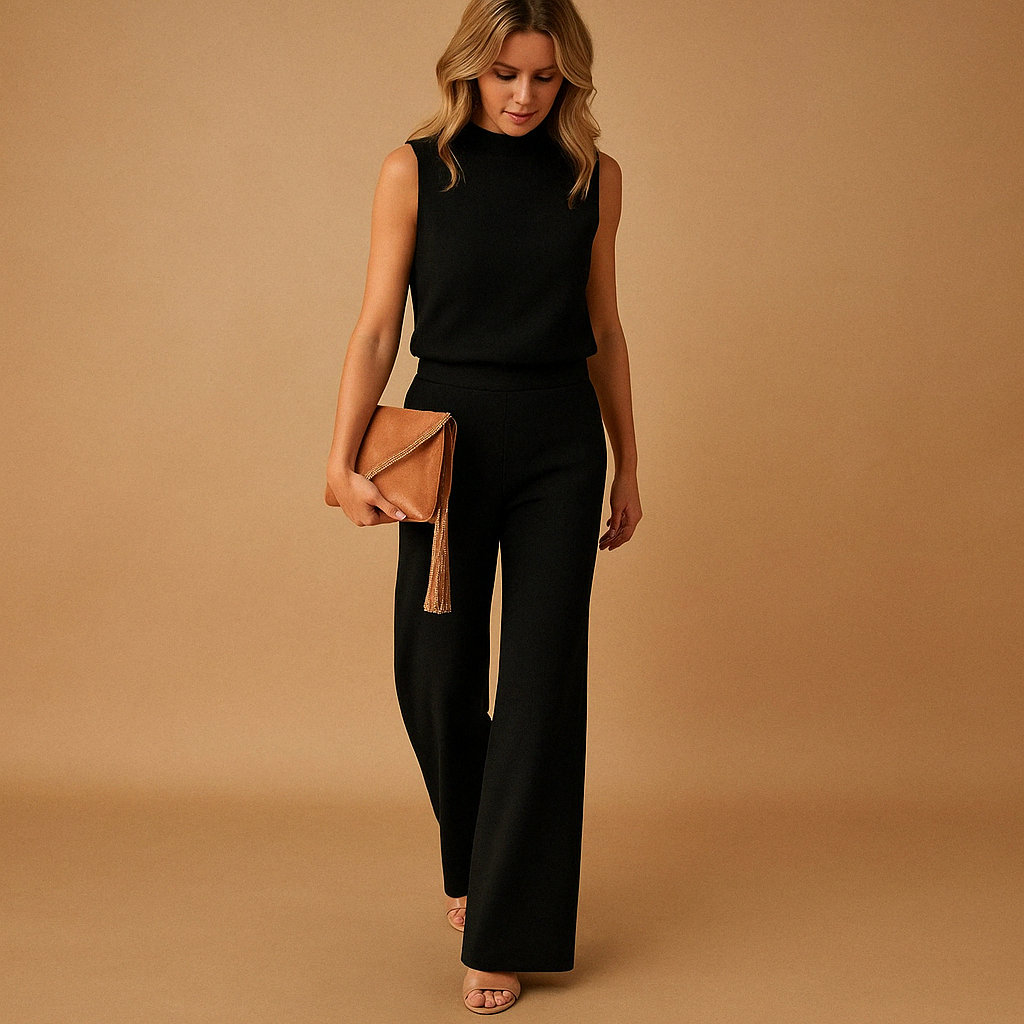 Sleeveless Jumpsuit with Mock Neck and Wide Legs