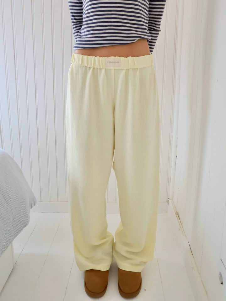 High-Rise Wide-Leg Trousers with Elastic Waistband and Straight Hem