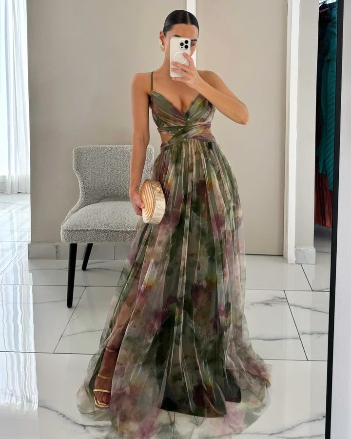 Emberlee - Floral Chiffon Evening Maxi Dress
