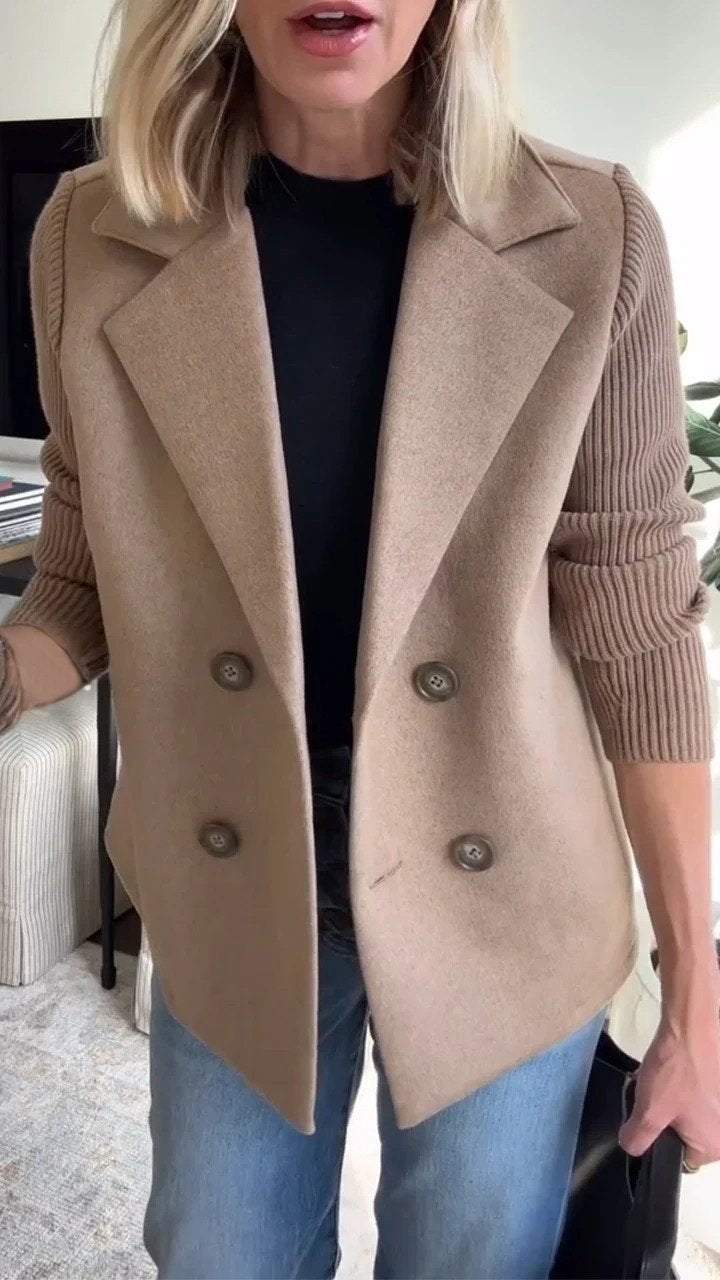 Amarah - Elegant Knit-Sleeve Blazer