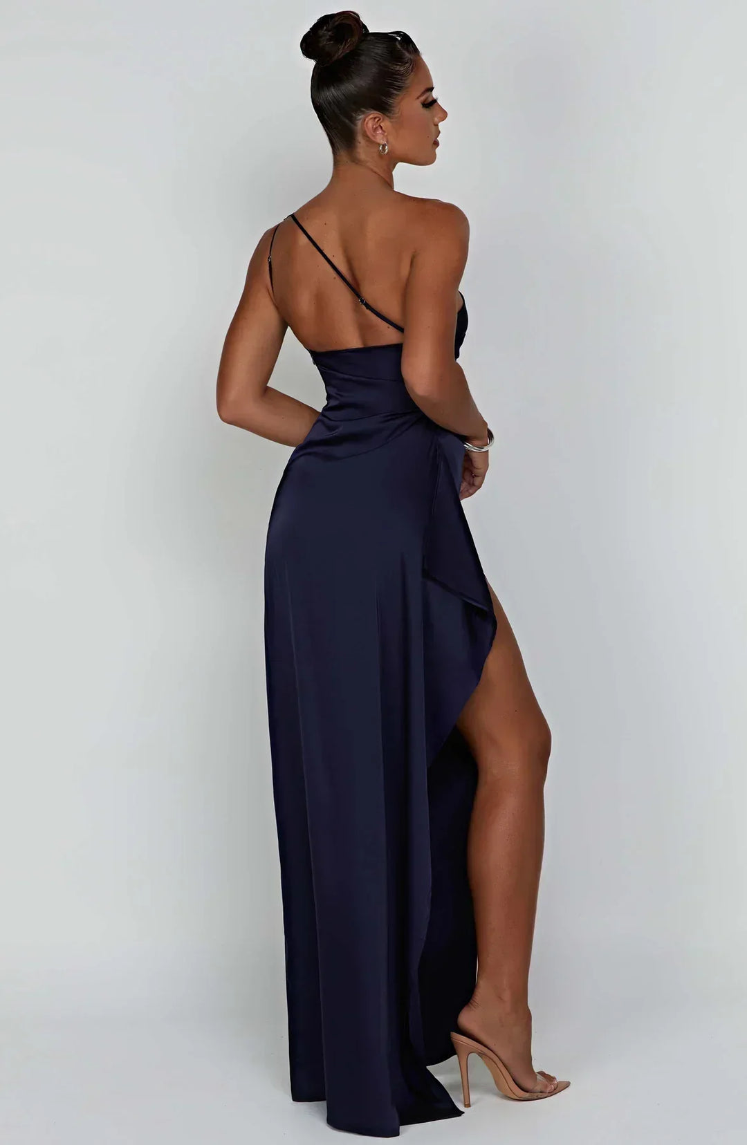 One-Shoulder Maxi Dress with Draped Skirt and Side Slit
