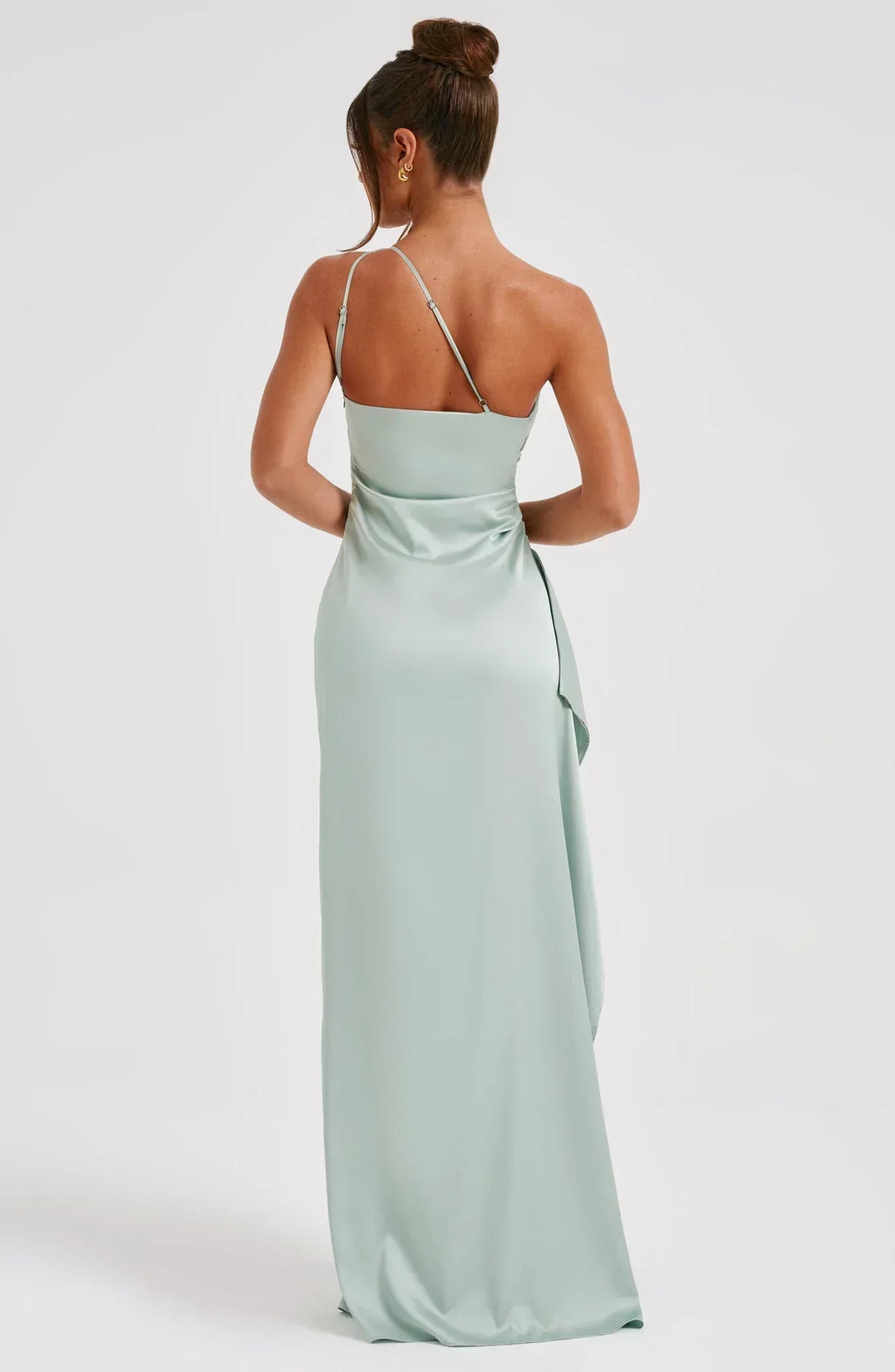 One-Shoulder Maxi Dress with Draped Skirt and Side Slit
