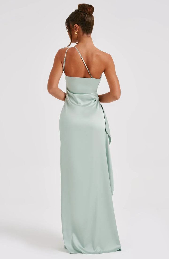 One-Shoulder Maxi Dress with Draped Skirt and Side Slit